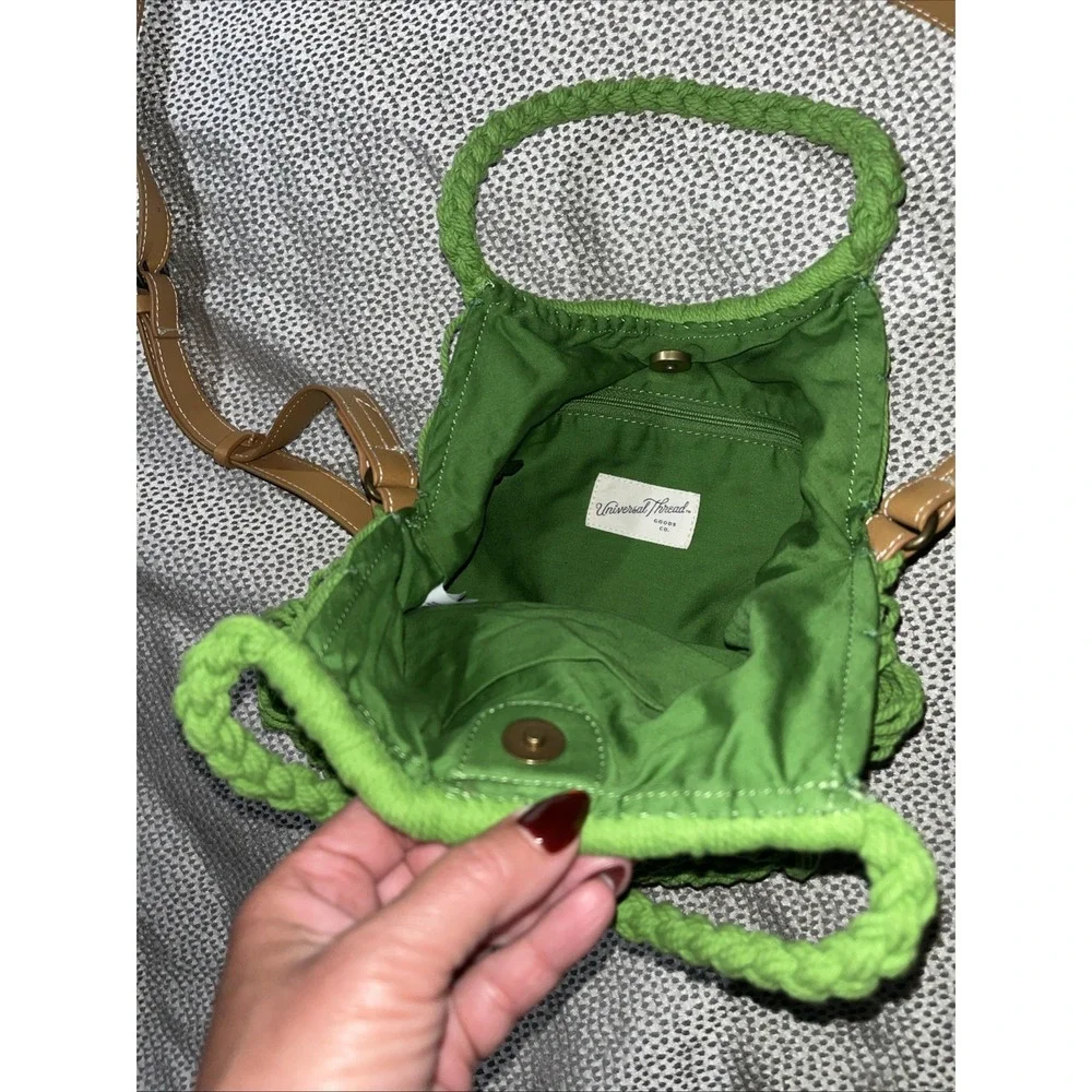 Green Crochet Boho Bag Purse Handbag Crossbody‎ Women Accessory Top Rope Handles